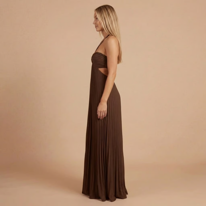 Women's Summer Wedding Guest Pleated Halter Dress | Maxi