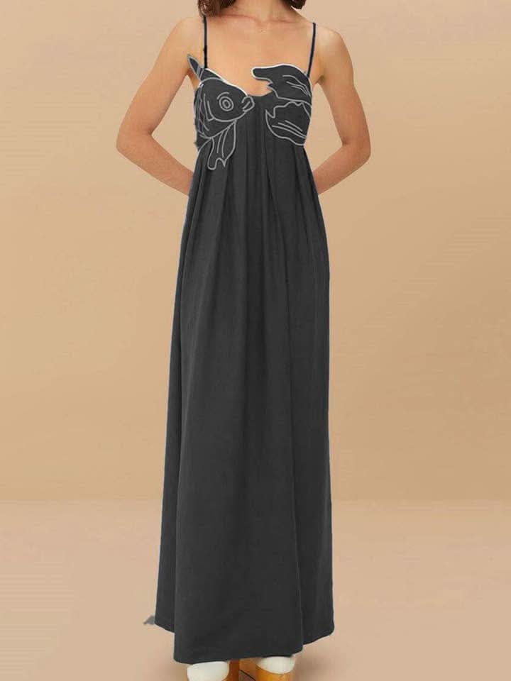 Women's Summer Fish Print Spaghetti Strap Dress | Maxi