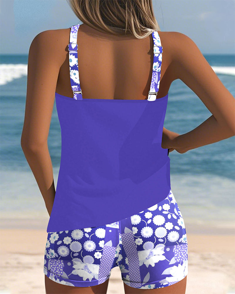 Women's Floral Summer Beach Tank Top and Shorts Swimsuit | Two Piece