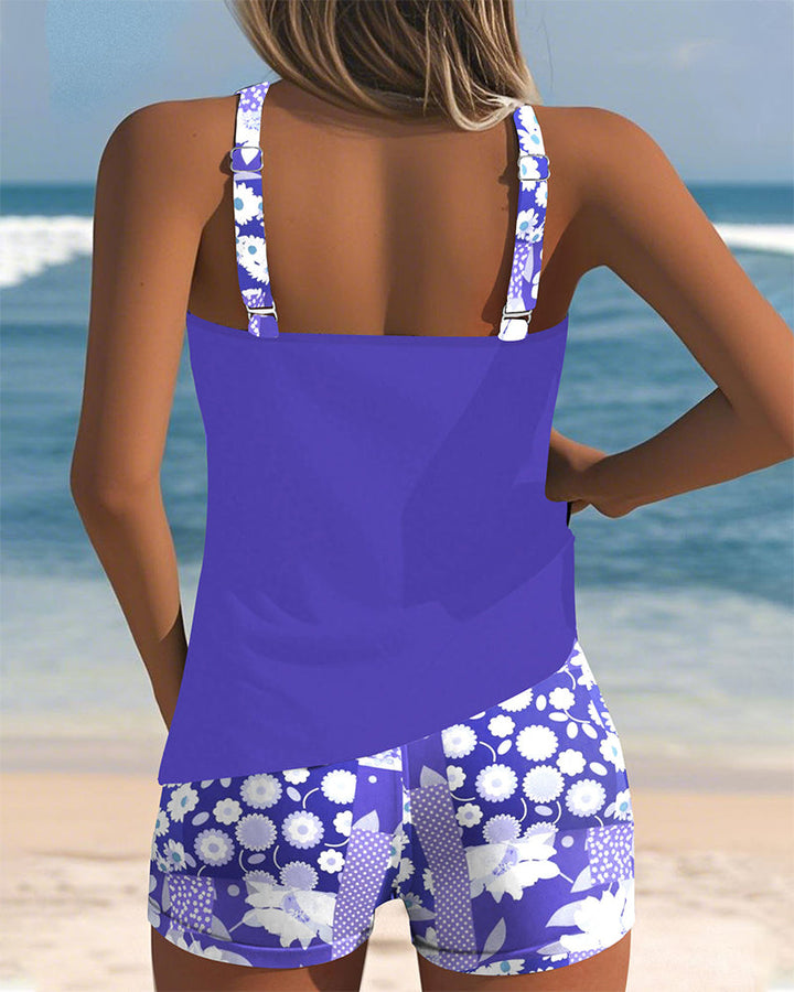 Women's Floral Summer Beach Tank Top and Shorts Swimsuit | Two Piece
