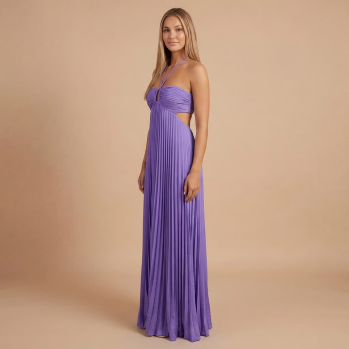 Women's Summer Wedding Guest Pleated Halter Dress | Maxi