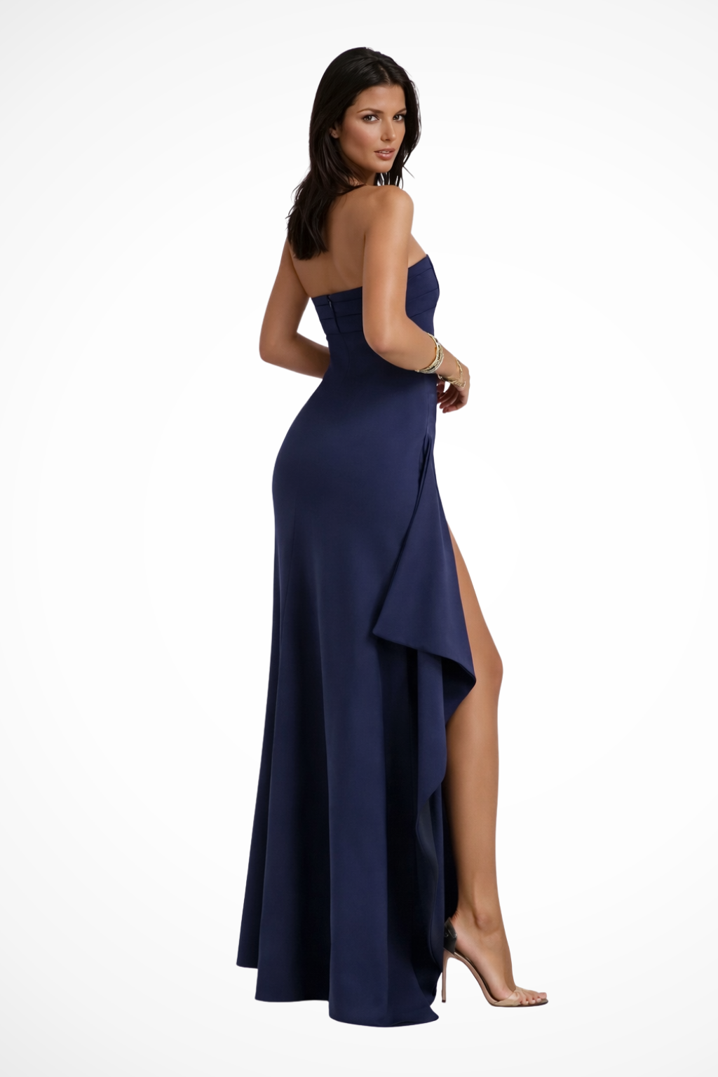 Women’s Sophisticated Wedding Guest Strapless Dress with Side Slit | Maxi
