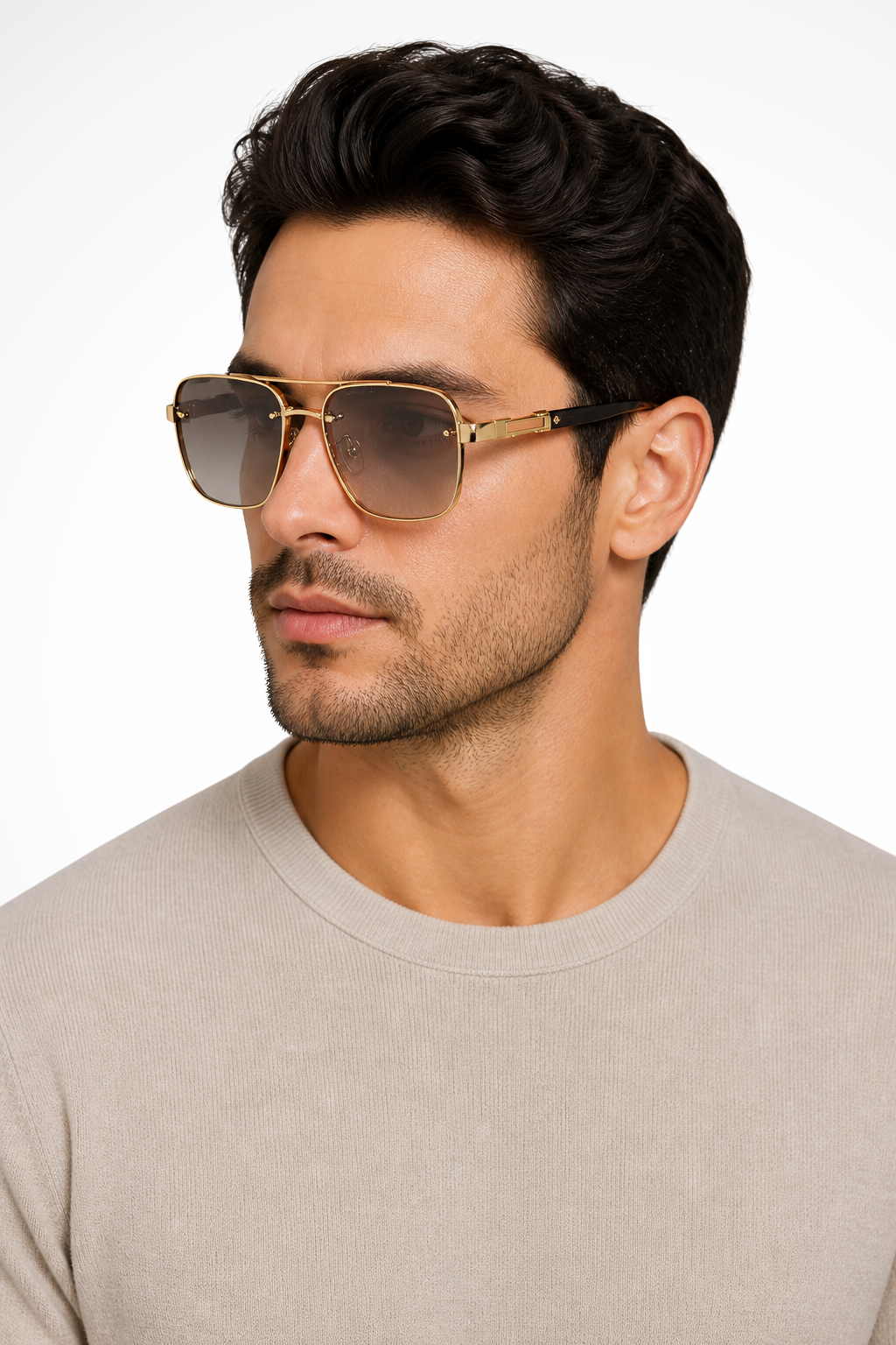 Men's Aviator Square Sunglasses with Gold Metal Frame and Gradient Lens | Polarized
