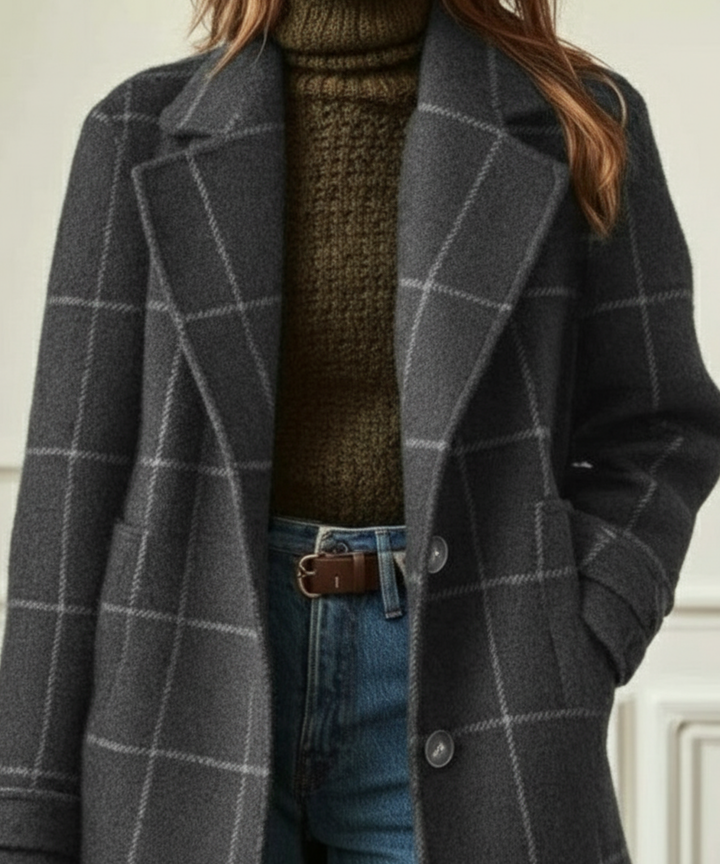Women's Elegant Checkered Winter Coat | Longline