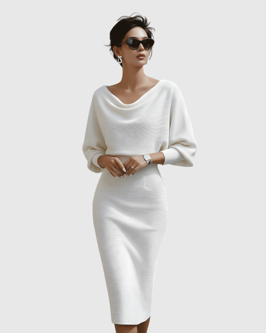 Women's Elegant Draped Batwing Formal Dress | Midi