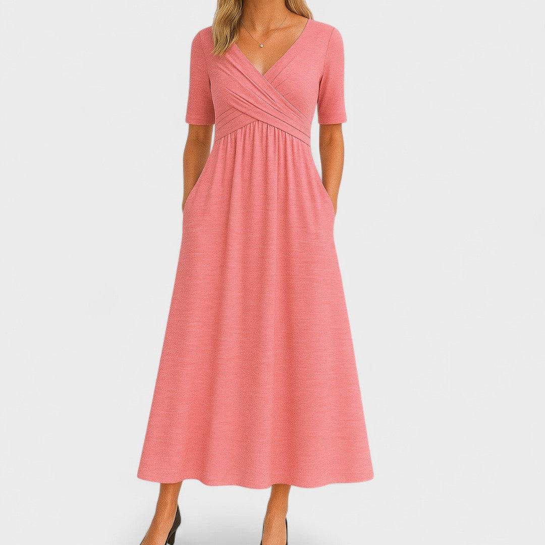 Women's V-Neck Summer Short Sleeve Dress | Midi