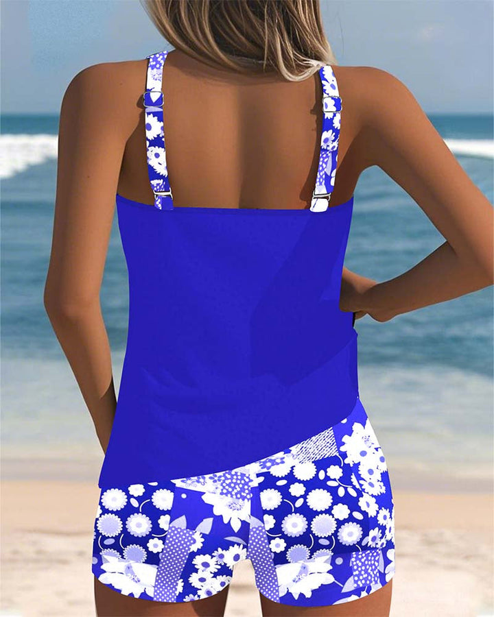 Women's Floral Summer Beach Tank Top and Shorts Swimsuit | Two Piece