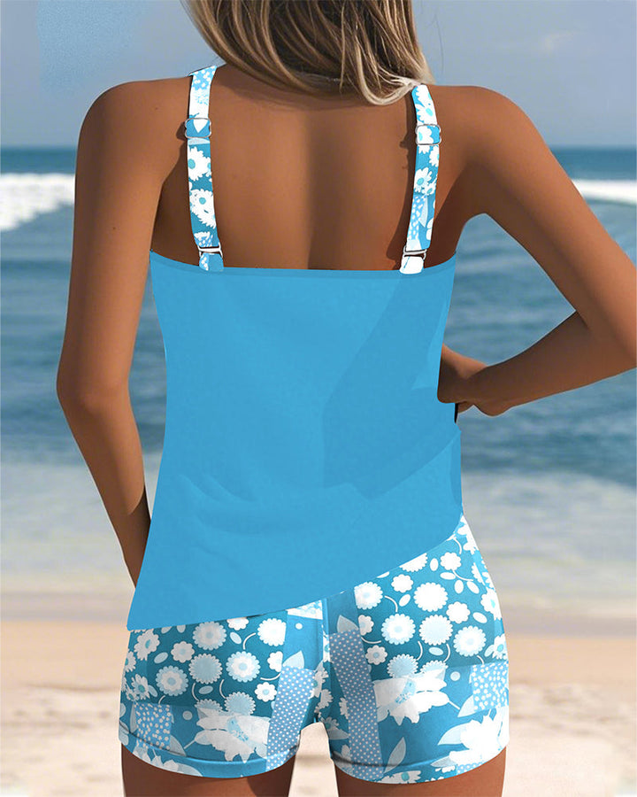 Women's Floral Summer Beach Tank Top and Shorts Swimsuit | Two Piece