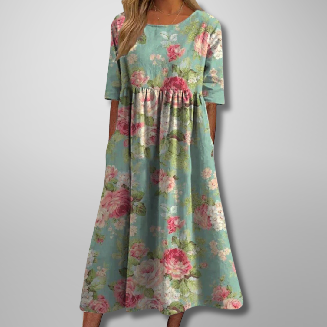 Women's Relaxed Fit Spring Floral Dress | Midi