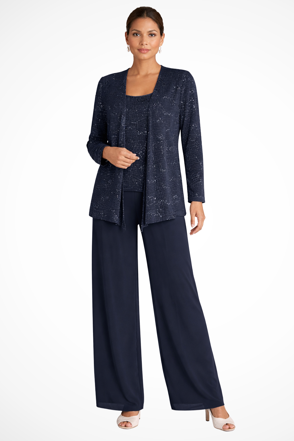 Women's Party Jacket and Top and Wide Leg Trouser | Three Piece