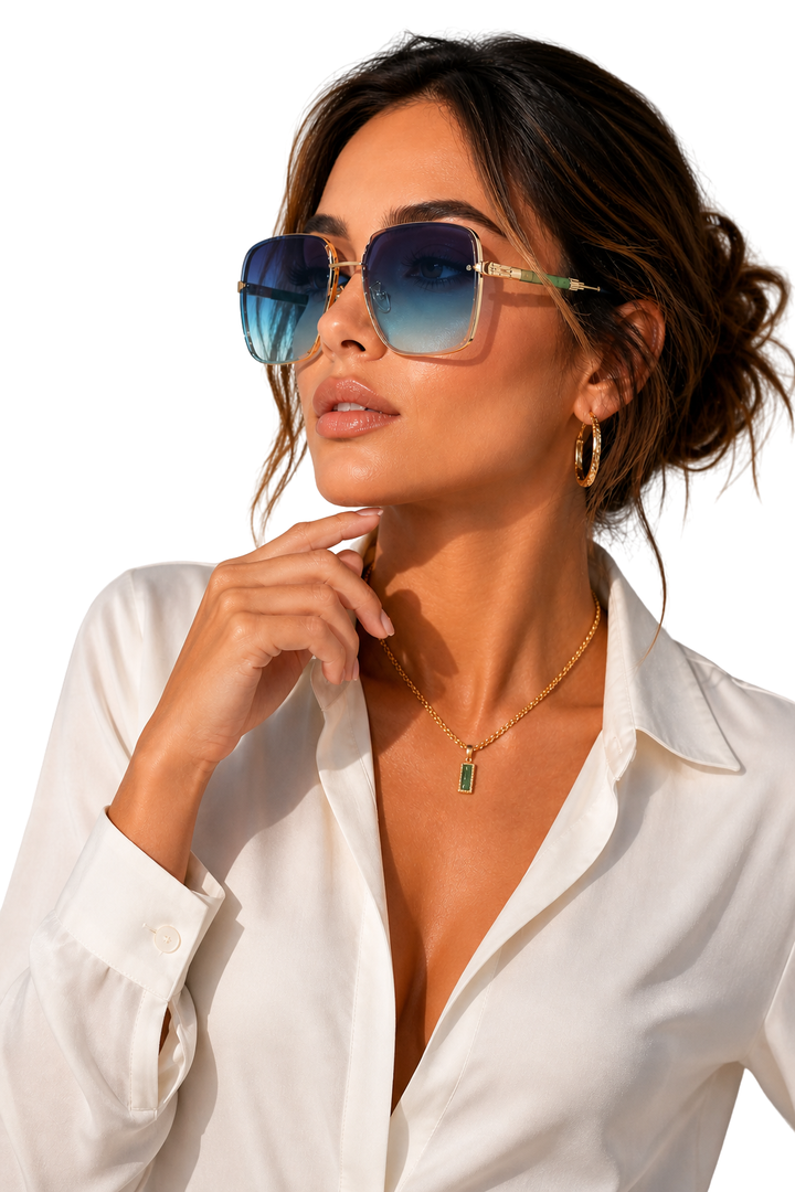 Women's Retro Aviator Sunglasses with Gold Frame and Gradient Lens | Polarized