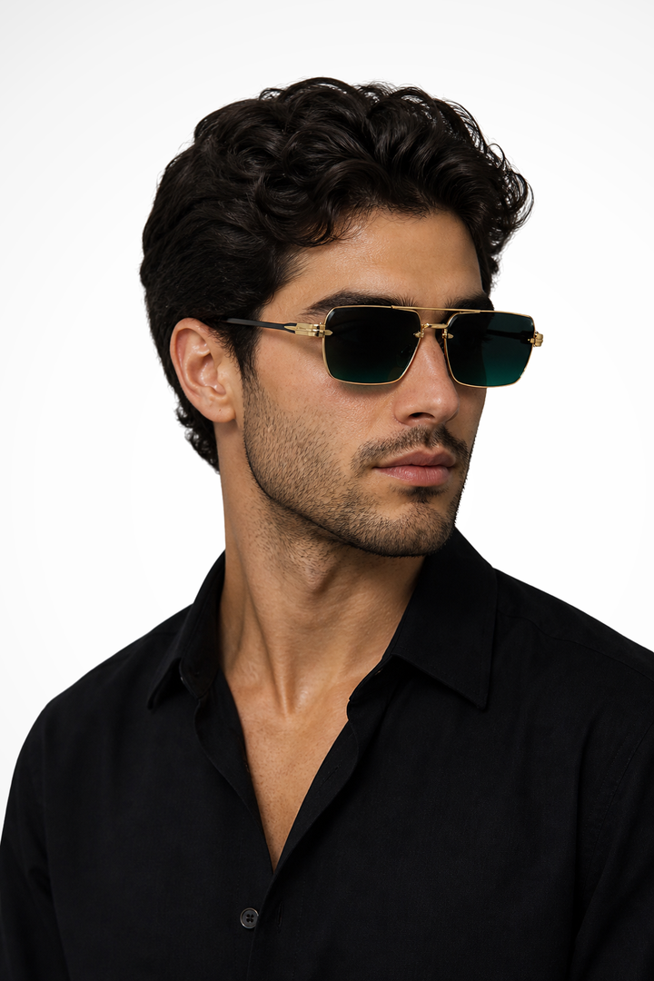 Men's Rimless Sunglasses with Gold Bridge and Gradient Lens | Polarized
