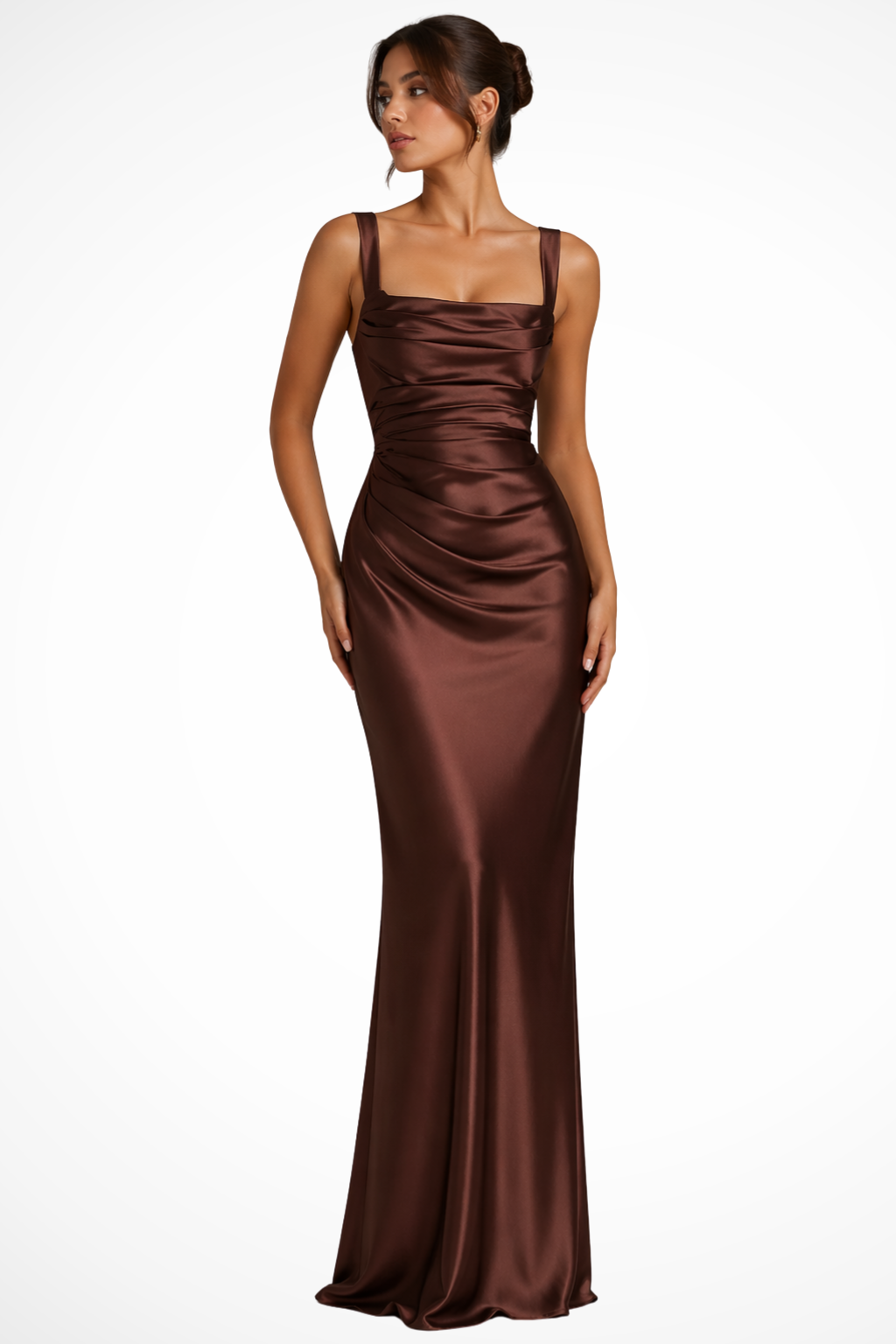 Women's Square Neck Ruched Wedding Guest Dress | Maxi