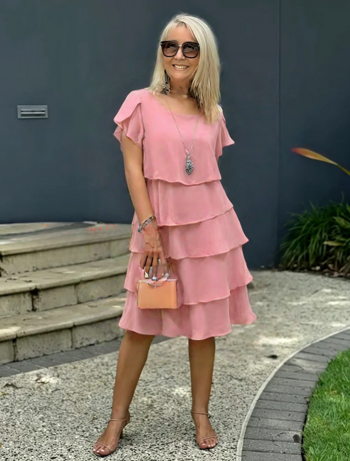Women’s Elegant Short Sleeve Layered Dress | Midi