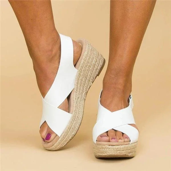 Women's Cross Strap Espadrille Wedge Sandals | Orthopedic