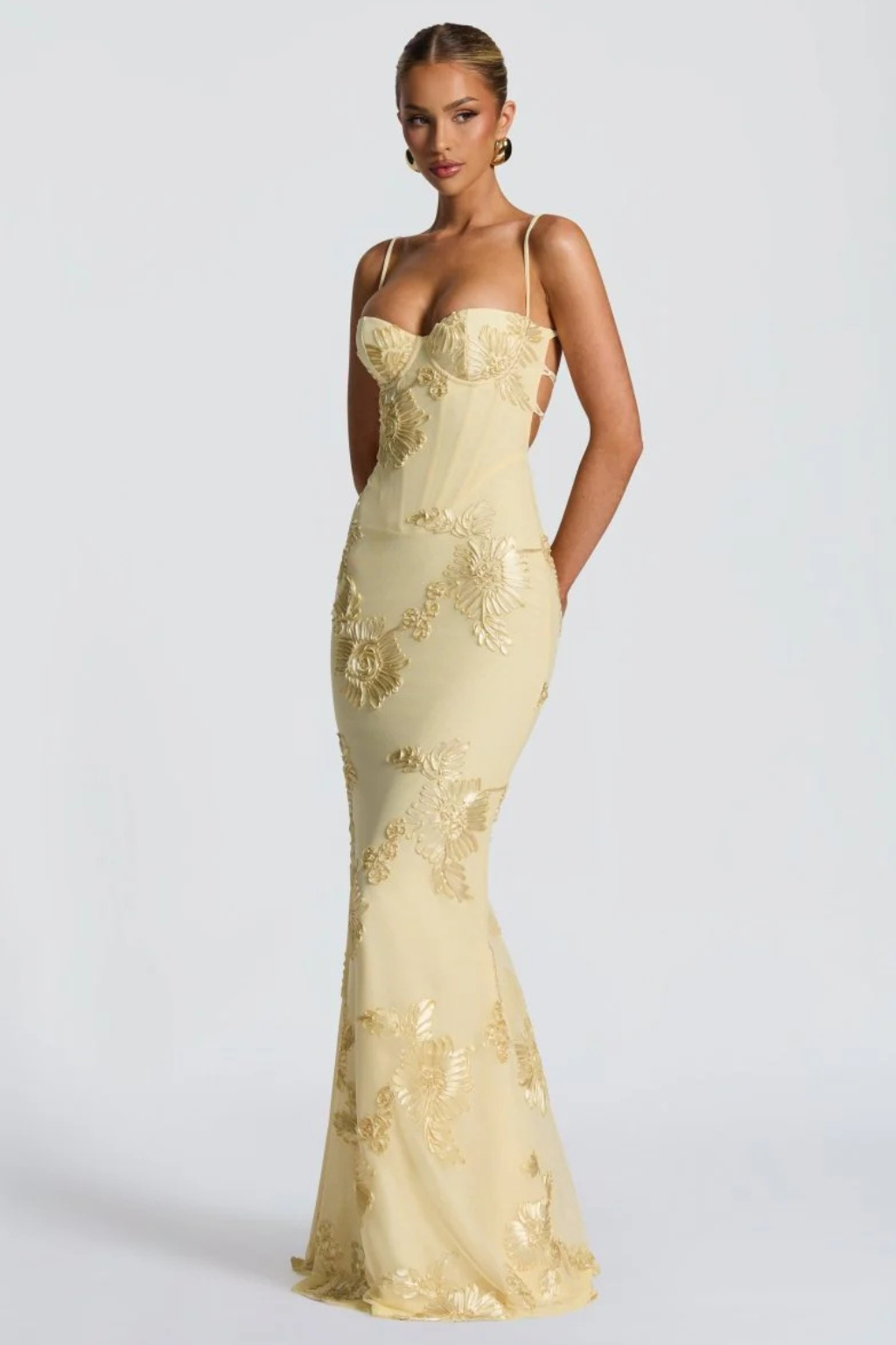 Women's Floral Corset Cami Strap Wedding Guest Dress | Maxi