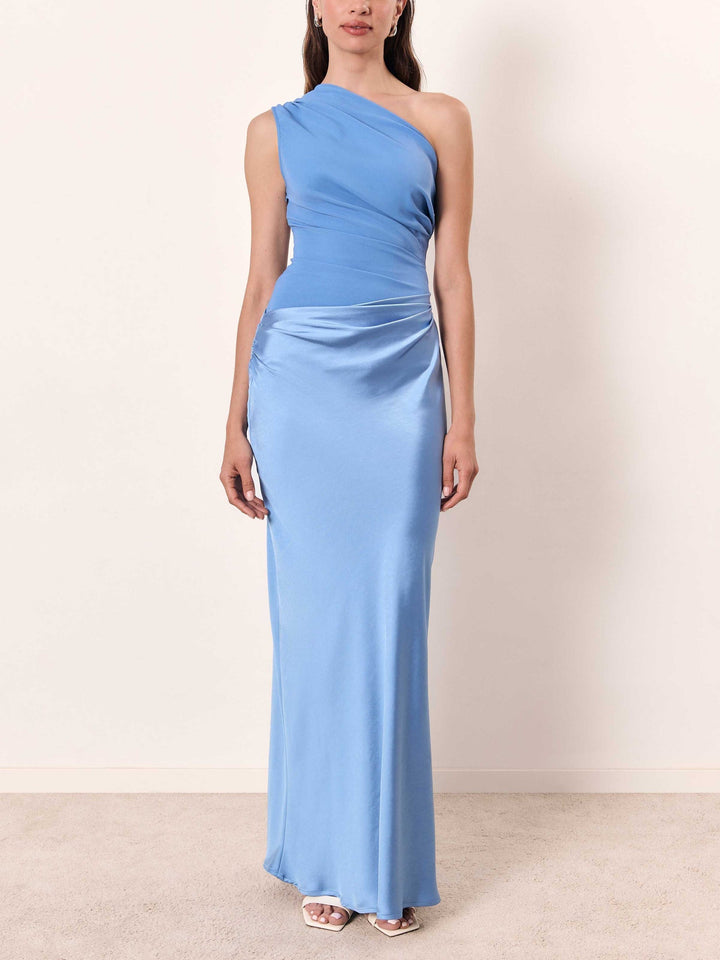 Women's Elegant One Shoulder Neck Pleated Party Dress | Maxi