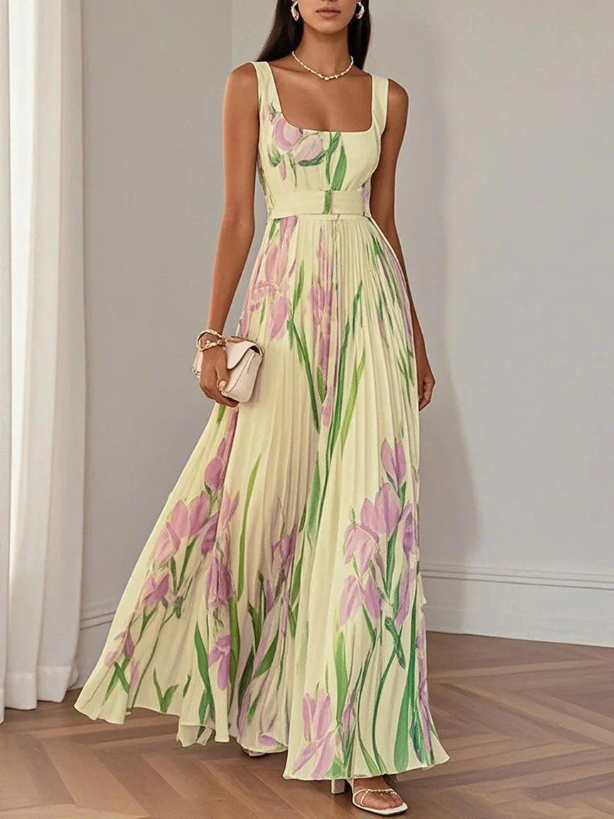 Women's Spring Pleated Floral Wedding Guest Dress | Maxi