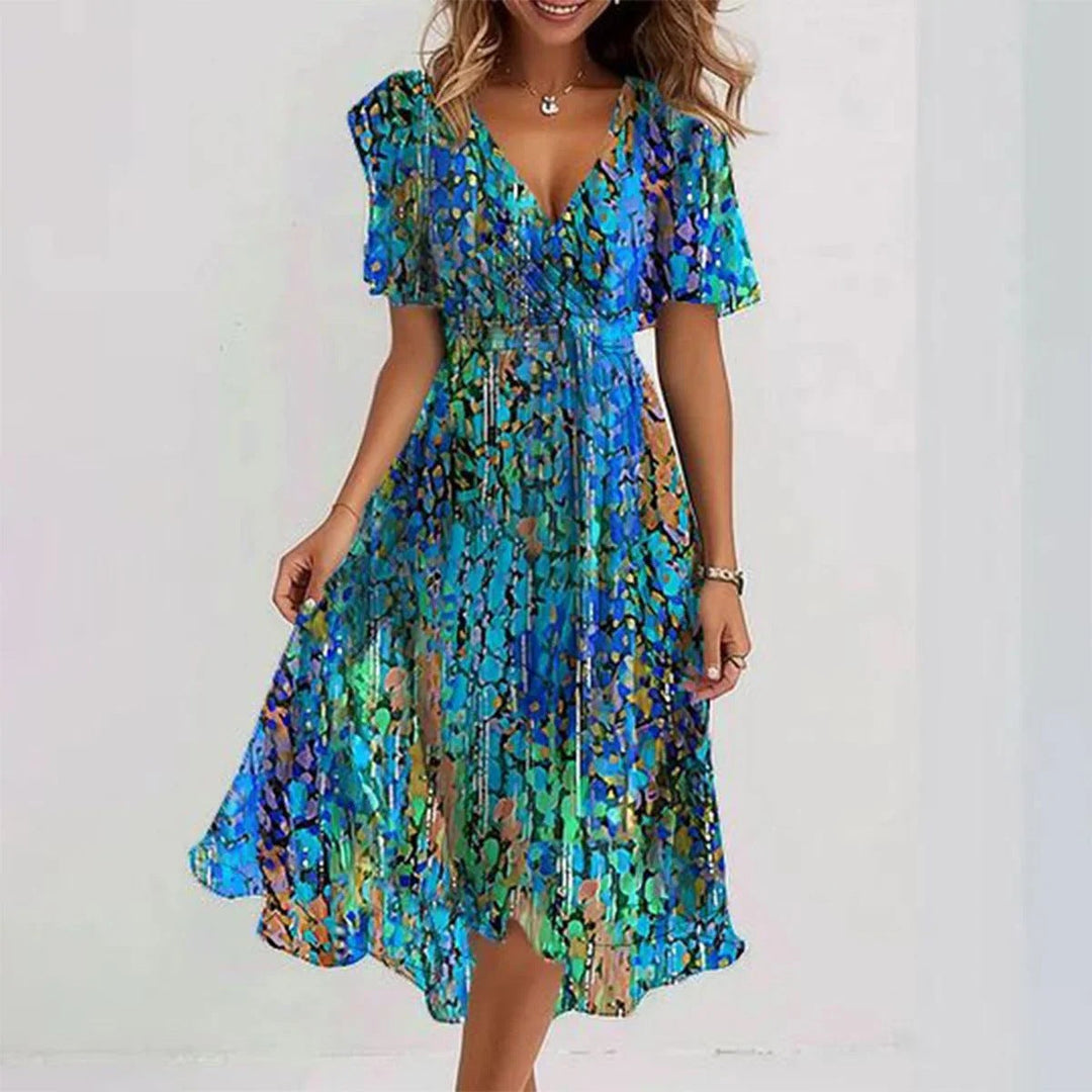 Women's Elegant Summer Plunging V-Neck Dress | Midi