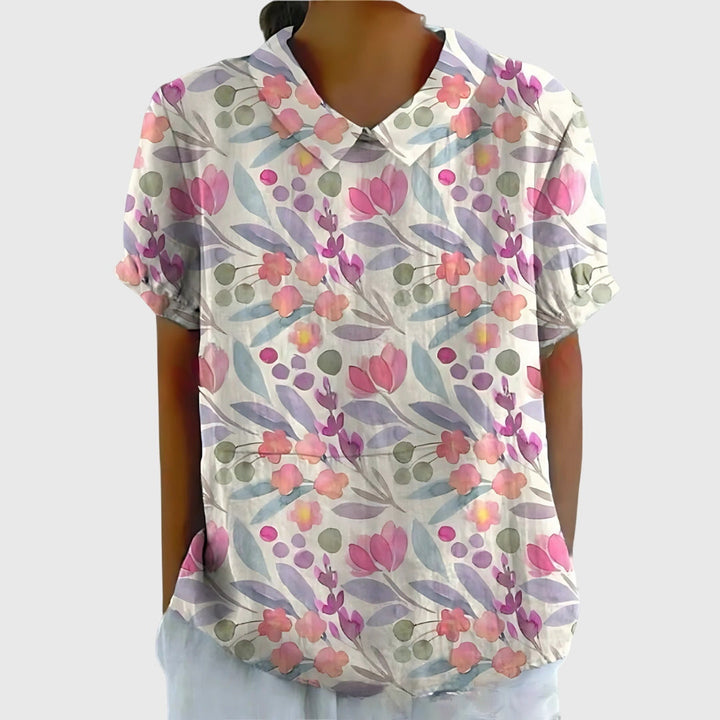Women's Collared Floral Blouse | Short Sleeve