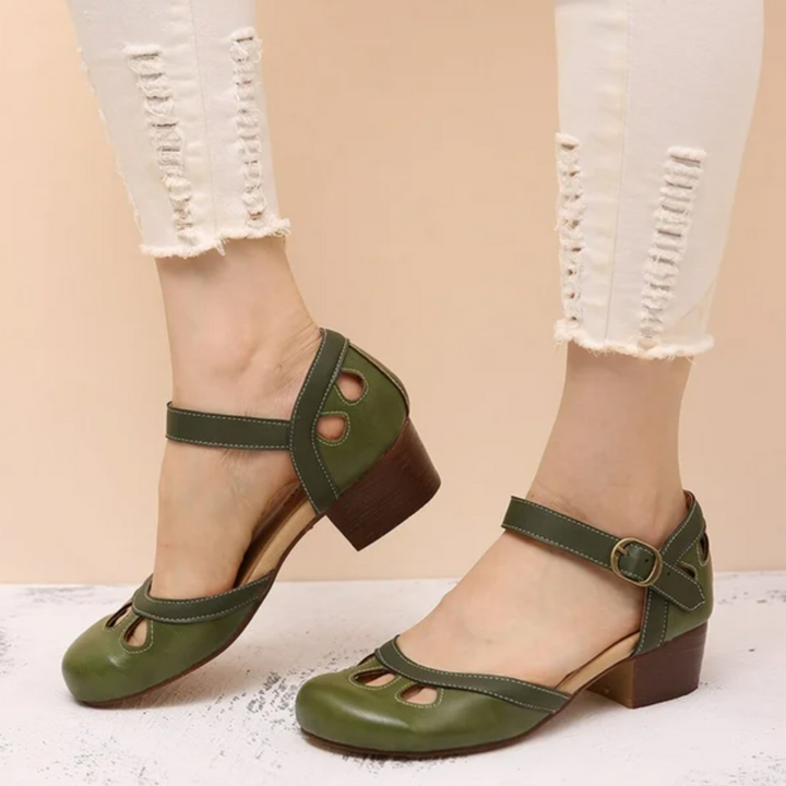 Women's Casual Low Block Heel Buckle Strap Sandals | Orthopedic
