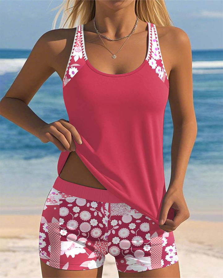 Women's Floral Summer Beach Tank Top and Shorts Swimsuit | Two Piece