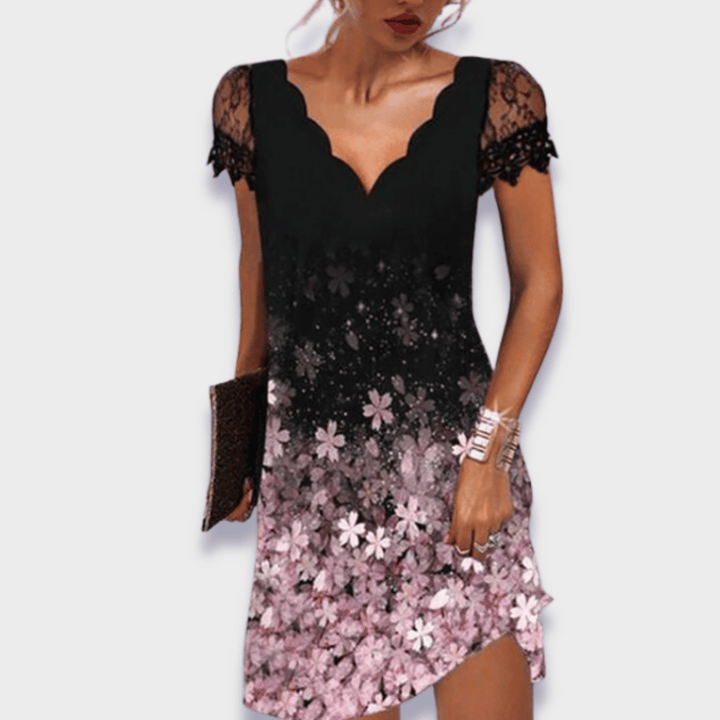 Women's Elegant Scalloped V-Neck Shift Evening Dress | Mini