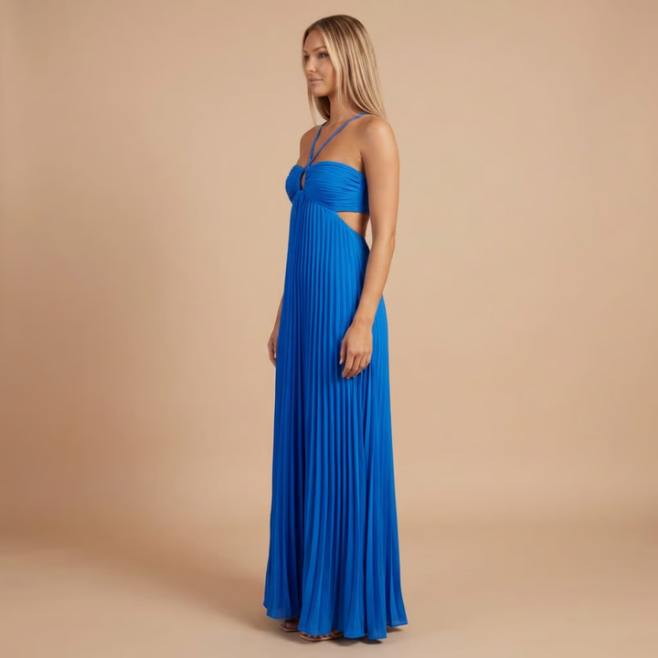 Women's Summer Wedding Guest Pleated Halter Dress | Maxi