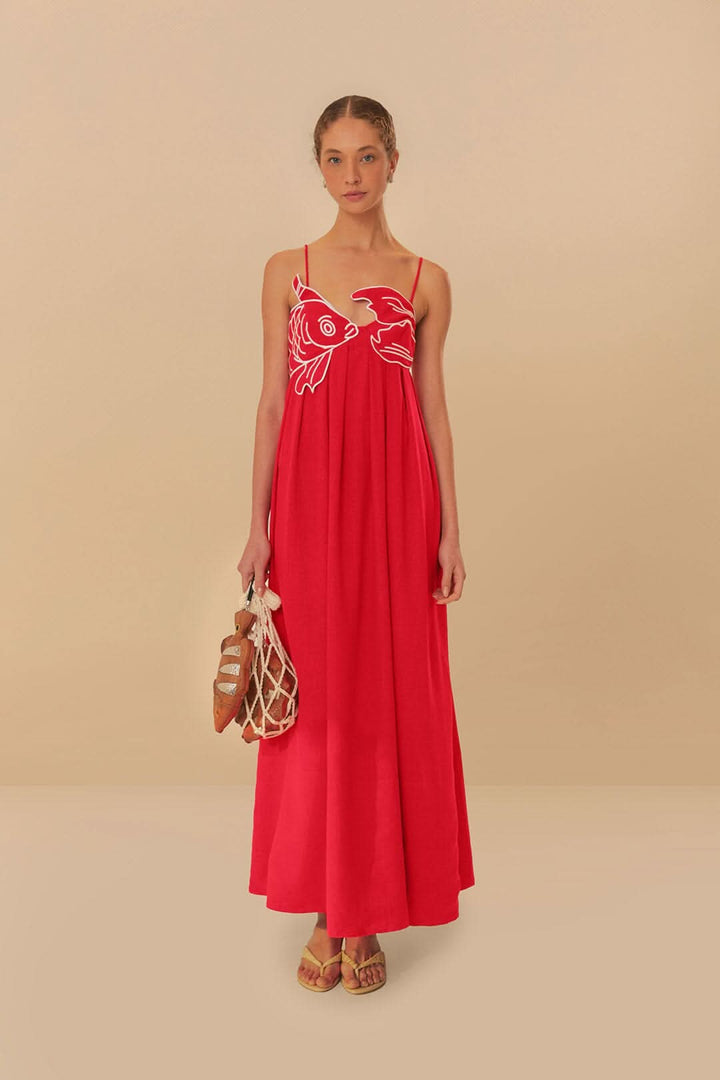 Women's Summer Fish Print Spaghetti Strap Dress | Maxi