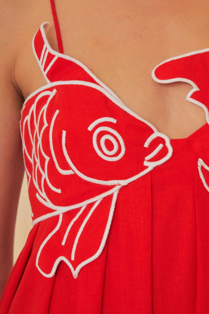 Women's Summer Fish Print Spaghetti Strap Dress | Maxi