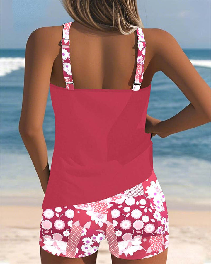 Women's Floral Summer Beach Tank Top and Shorts Swimsuit | Two Piece