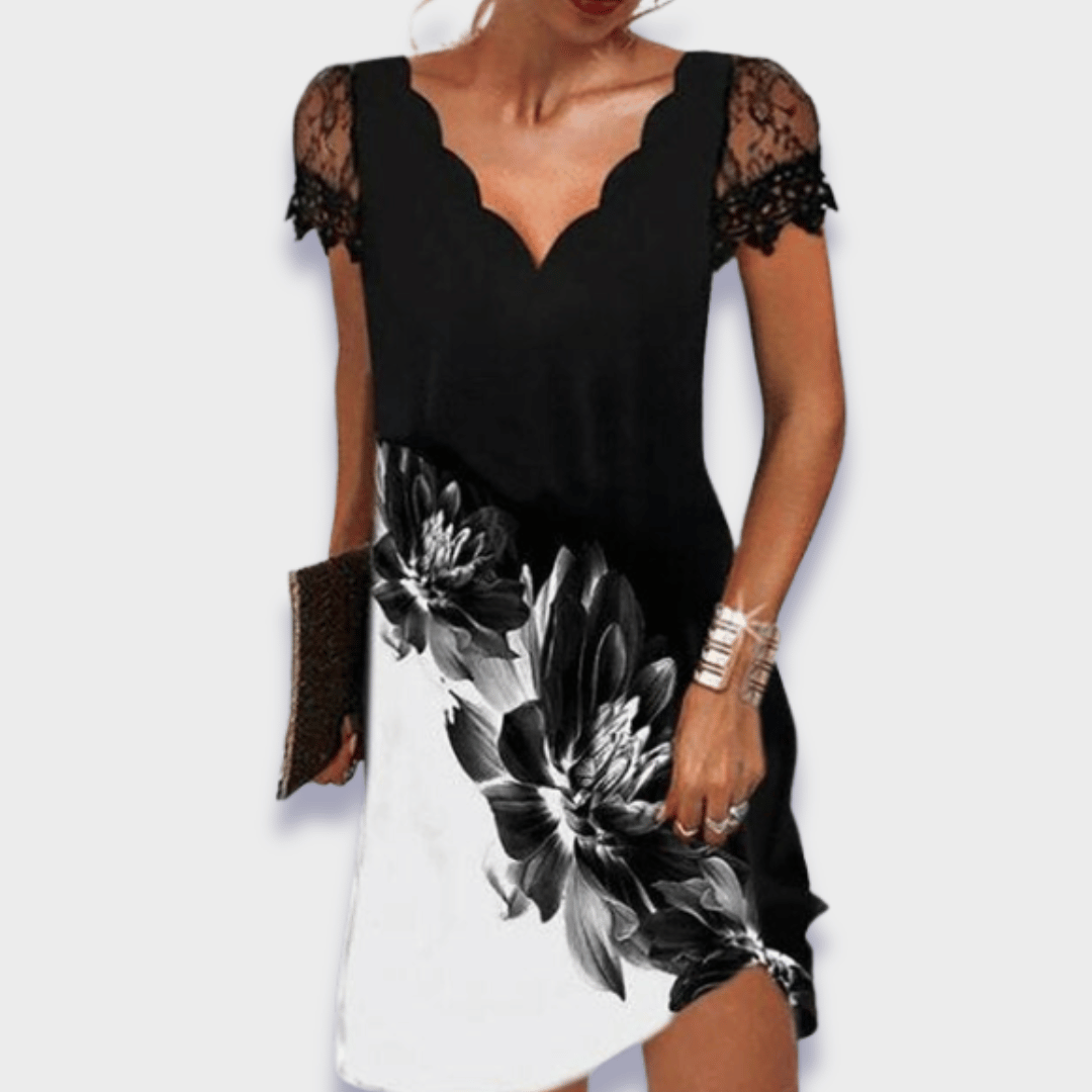 Women's Elegant Scalloped V-Neck Shift Evening Dress | Mini