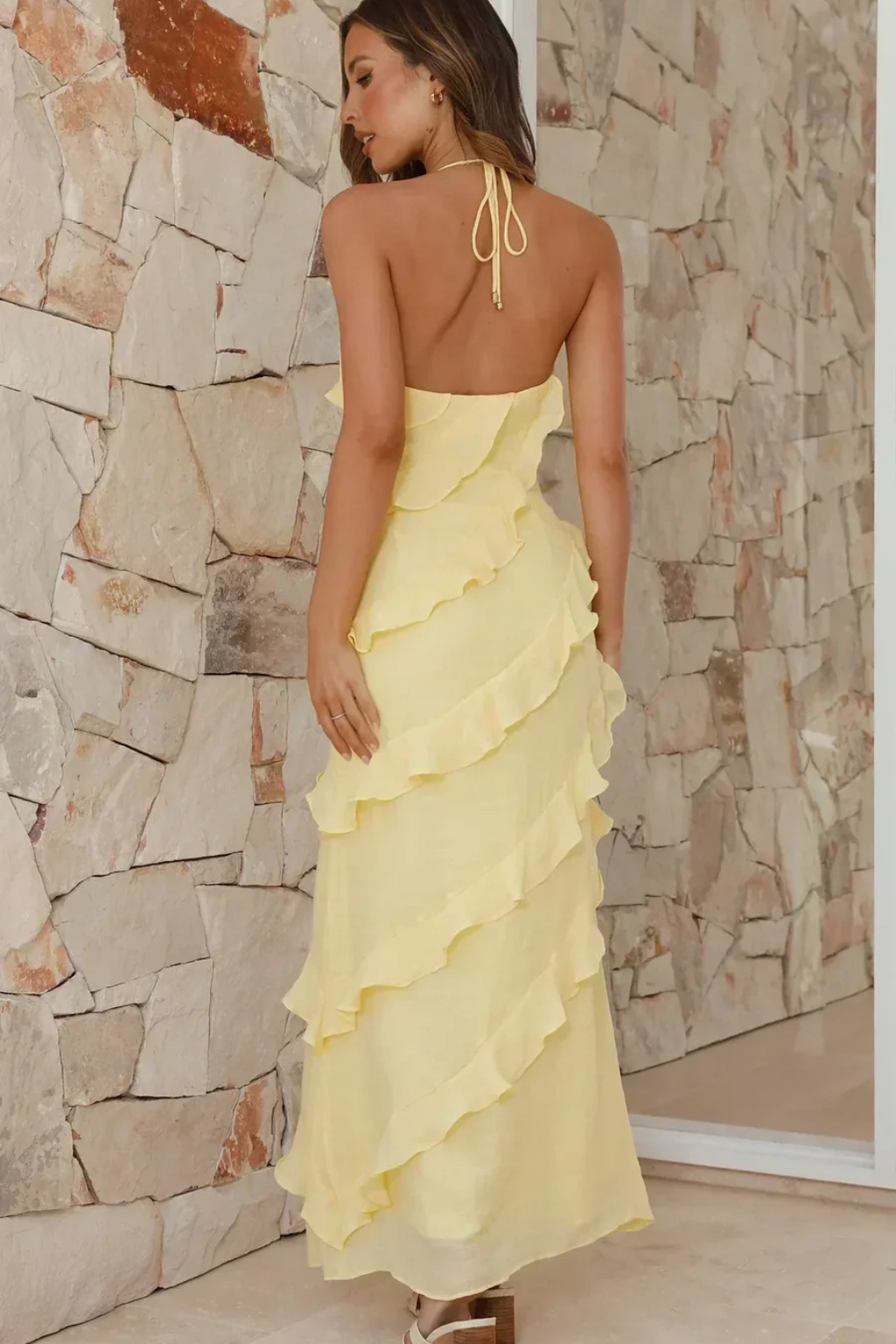 Women's Halter Neck Ruffle Summer Dress | Maxi