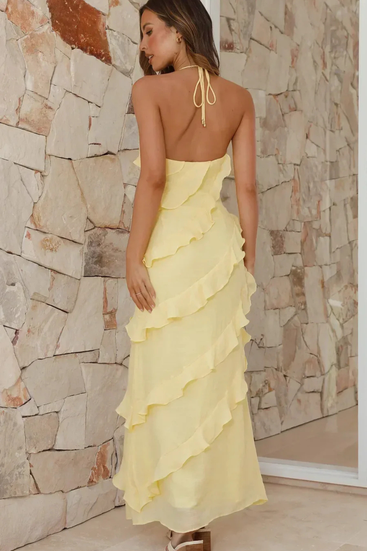 Women's Halter Neck Ruffle Summer Dress | Maxi