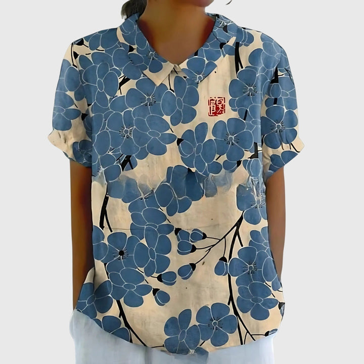 Women's Collared Floral Blouse | Short Sleeve