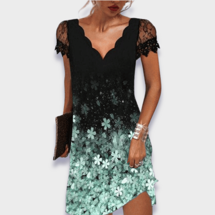 Women's Elegant Scalloped V-Neck Shift Evening Dress | Mini