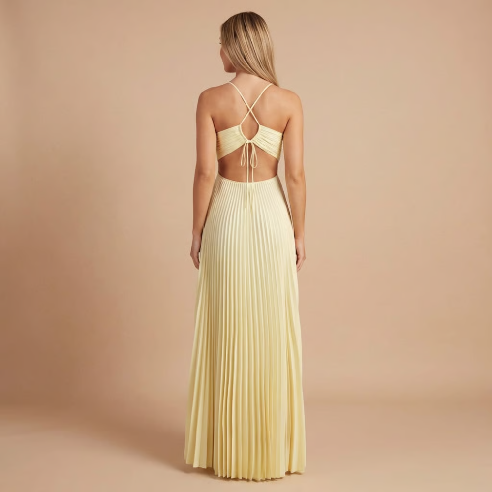Women's Summer Wedding Guest Pleated Halter Dress | Maxi