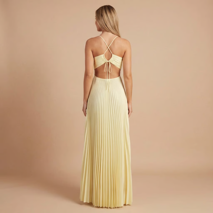 Women's Summer Wedding Guest Pleated Halter Dress | Maxi