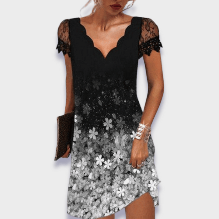 Women's Elegant Scalloped V-Neck Shift Evening Dress | Mini