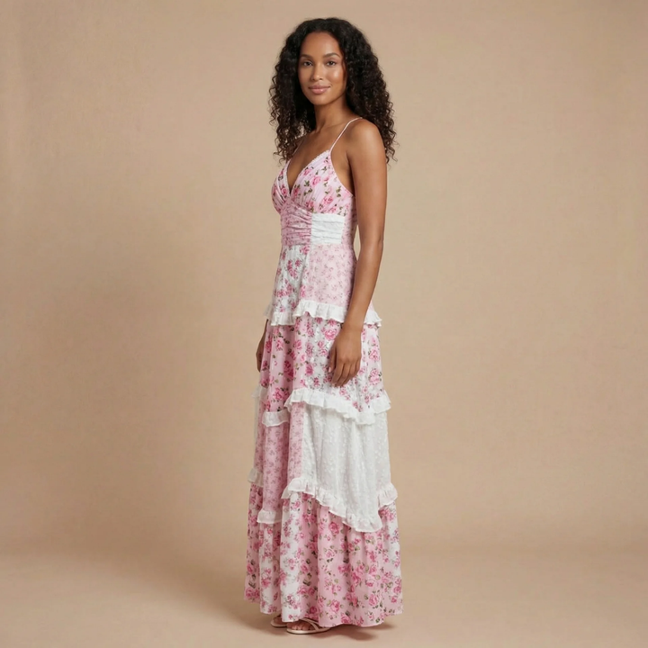 Women's Wedding Guest Floral V-Neck Dress | Maxi