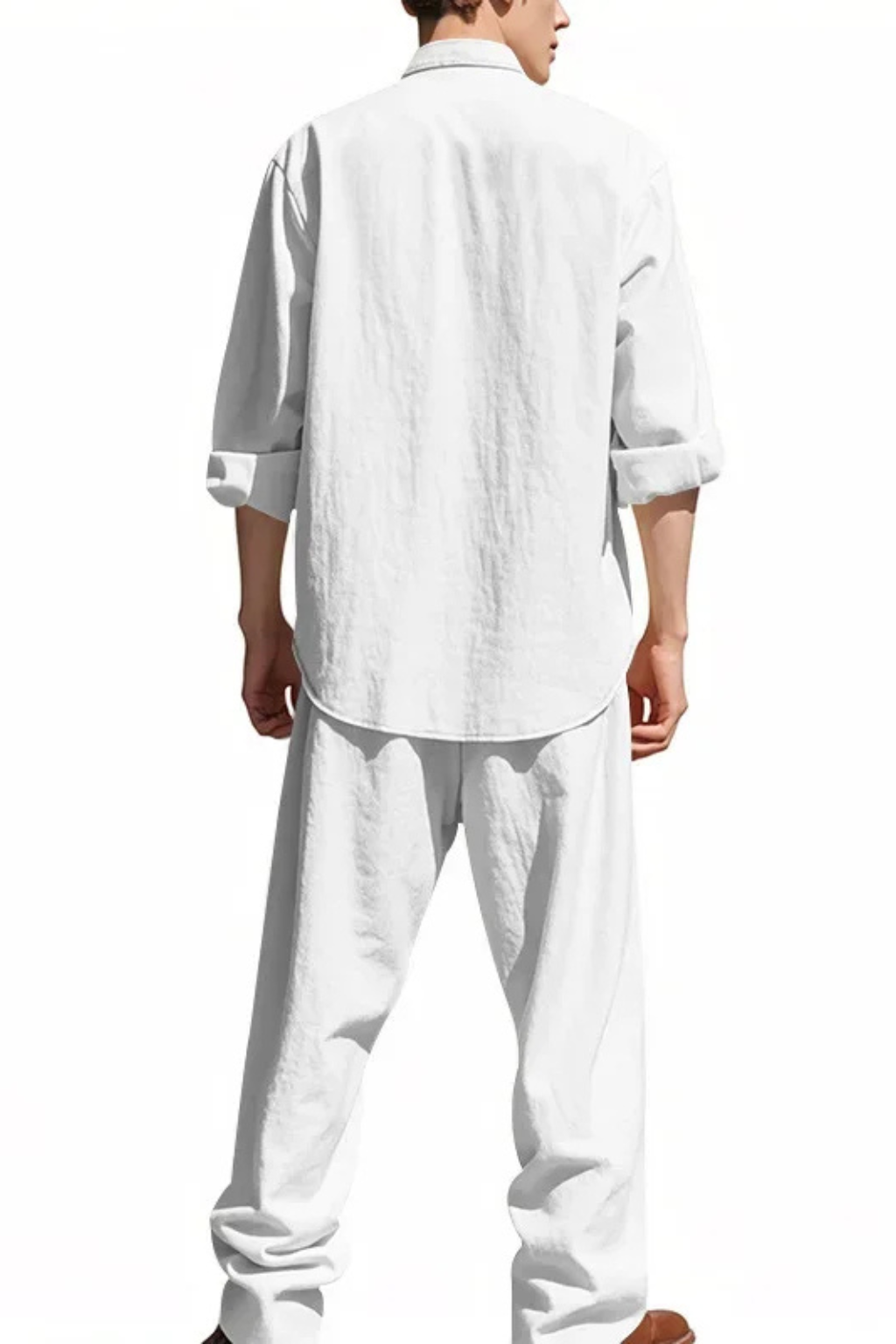 Men's Grandad Collar Long Sleeve Shirt and Straight Leg Trousers Set | Two Piece