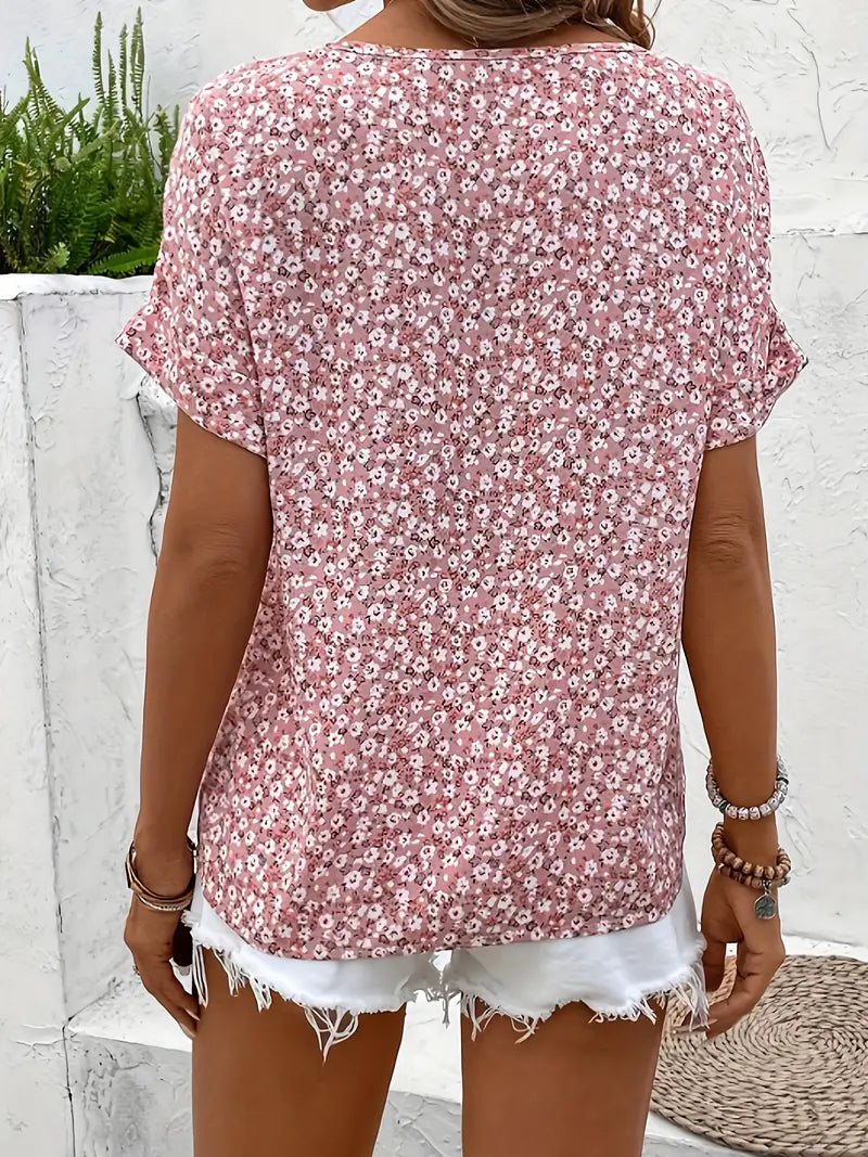 Women's Elegant Summer Floral Print Blouse | Short Sleeves
