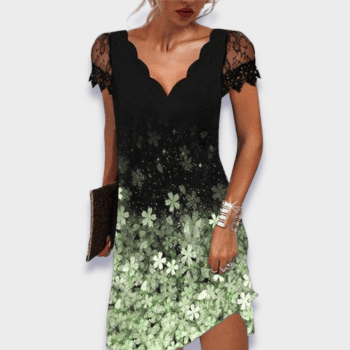 Women's Elegant Scalloped V-Neck Shift Evening Dress | Mini