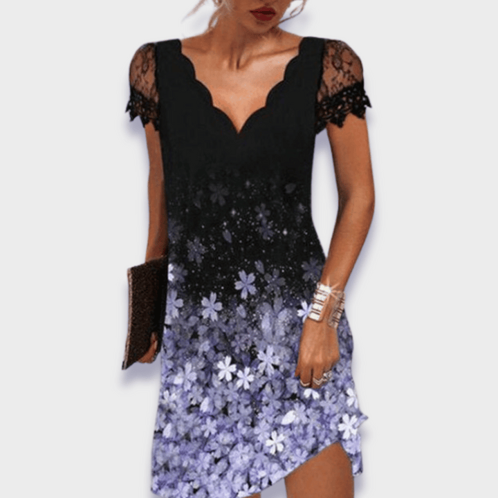 Women's Elegant Scalloped V-Neck Shift Evening Dress | Mini