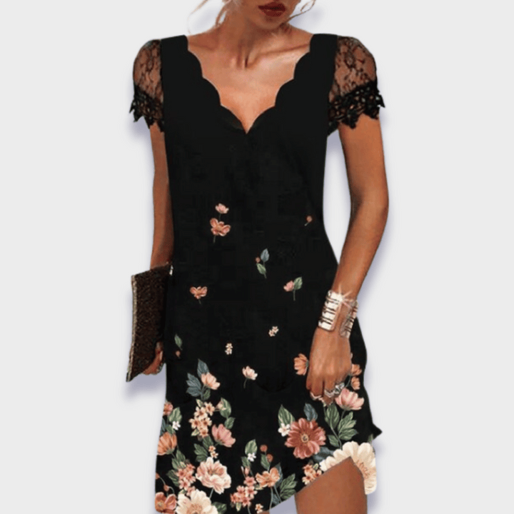 Women's Elegant Scalloped V-Neck Shift Evening Dress | Mini