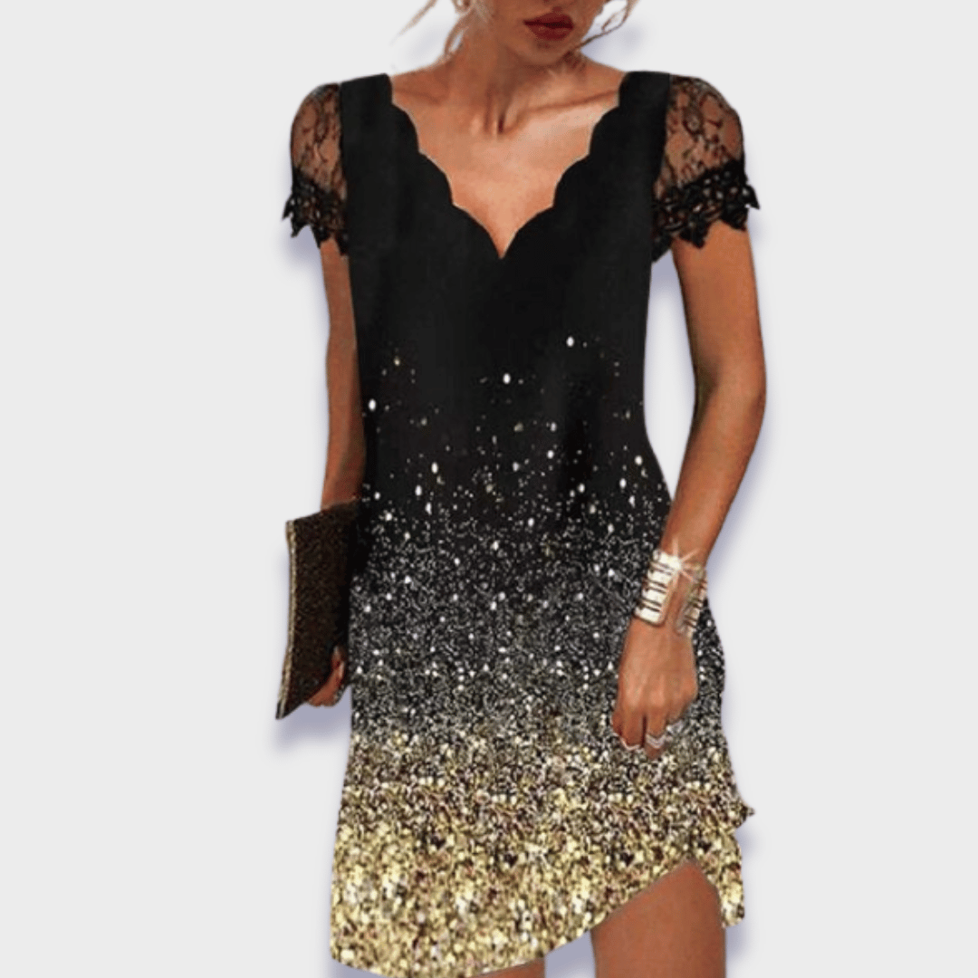 Women's Elegant Scalloped V-Neck Shift Evening Dress | Mini