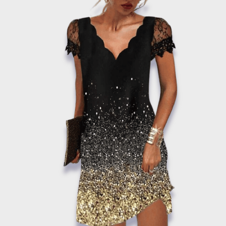 Women's Elegant Scalloped V-Neck Shift Evening Dress | Mini
