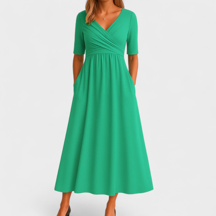 Women's V-Neck Summer Short Sleeve Dress | Midi