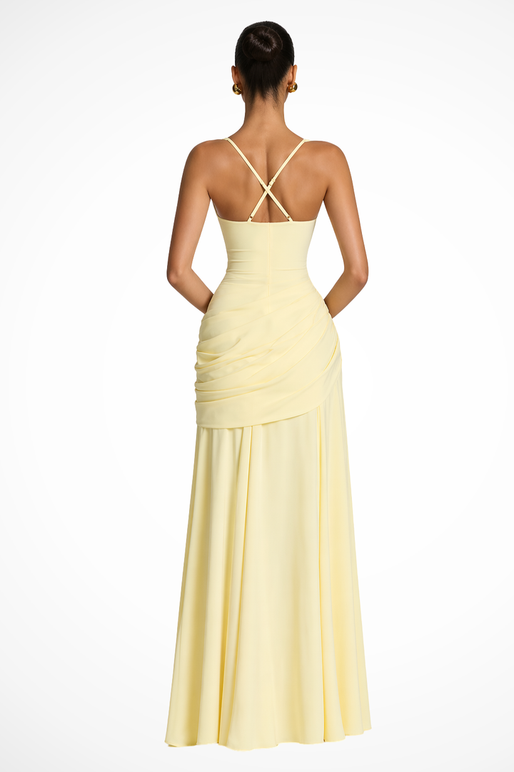 Women's Formal Square Neck Ruched Wedding Guest Dress| Maxi