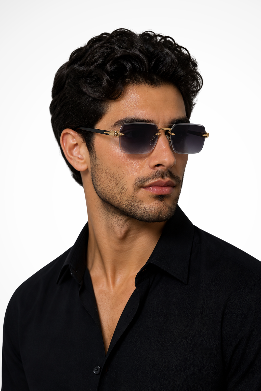 Men's Rimless Sunglasses with Gold Bridge and Gradient Lens | Polarized